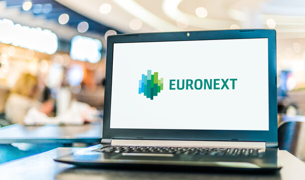 Laptop computer displaying logo of Euronext N.V.