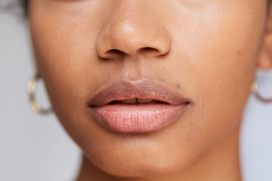 Gorgeous hydrated lips closeup