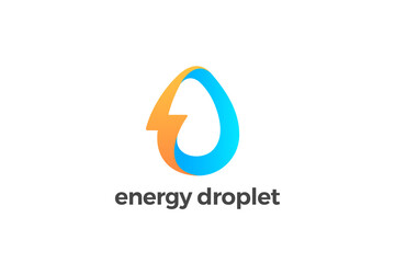 Energy Flash Bolt Logo Water Droplet design vector template. Aqua Liquid Thunderbolt Drop Logotype concept icon.