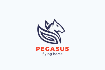 Fototapeta premium Pegasus Wings Horse Logo Abstract design vector template Elegant Tattoo style. Equestrian Logotype concept icon.