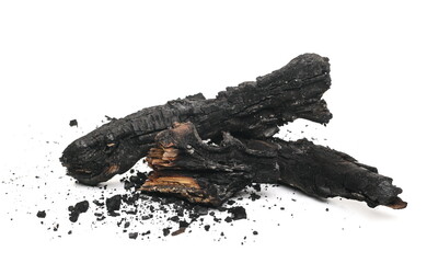 Burnt wood isolated on white background