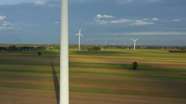 wind turbines in the field - aerial footage