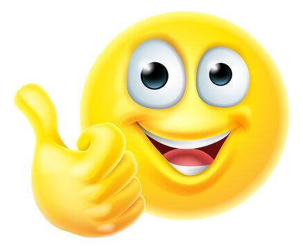 Naklejki An emoji or emoticon cartoon icon face giving a thumbs up
