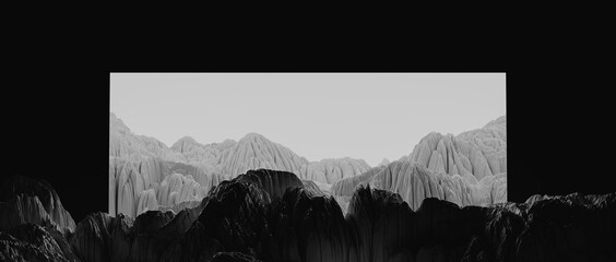 3d illustrated scene of a landscape enclosed by walls