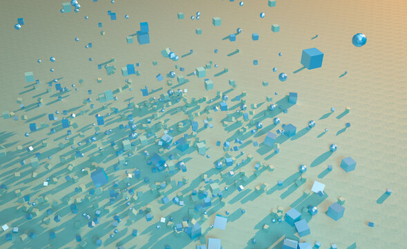Many blue cube boxes and gem cubes get together