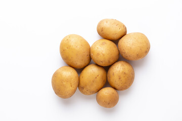 Potatoes isolated on white background. Flat lay. Top view.