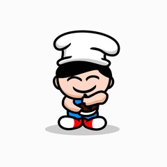 little chef vector design . donut boy vector design template cute kid chef cartoon design . smiling little chef