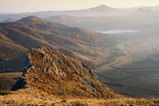 Autumn mountain landscape at sunset