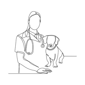 veterinarian with dog continuous line drawing clip art preview