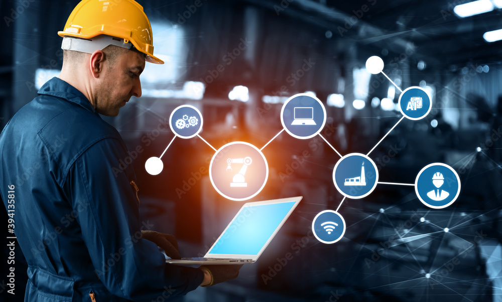 Aufkleber engineering technology and industry 4.0 smart factory concept with icon graphic showing automation s