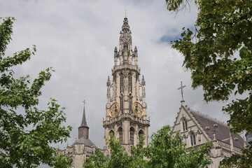 Obraz premium View of a cathedral of our lady in Antwerp Belgium