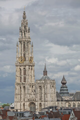 Fototapeta na wymiar Cityscape and a cathedral of our lady in Antwerp Belgium