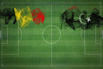 Belgium vs Libya Soccer Match, national colors, national flags, soccer field, football game, Copy...