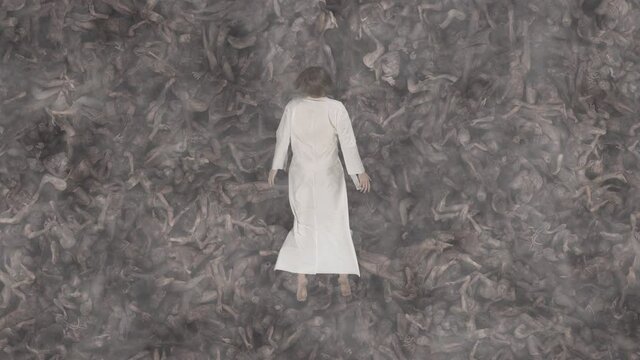 god, angel flies over sinners in hell