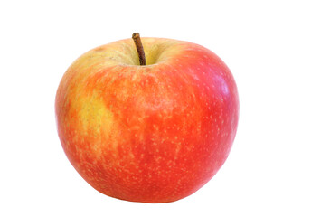 red apple with a yellow barrel on a white background
