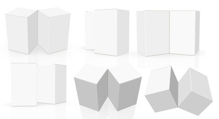 3D rendering - High resolution image white double basic box template isolated on white background, high quality details of cardboard