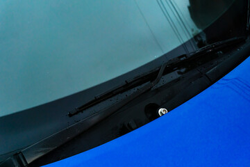 Wiper blade of blue car