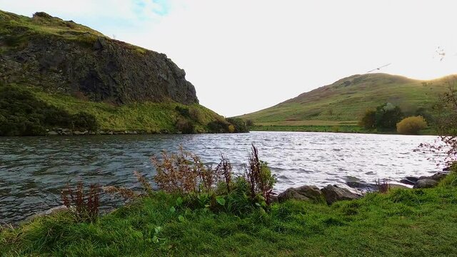 Timelapse lake view in Scotland, Arthur's seat area, Dunsapie Loch