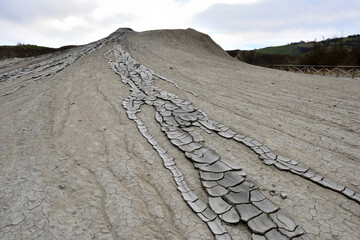 Flow of mud from a mud volcano at the “Salse di Nirano” nature reserve, near Modena, Itay.