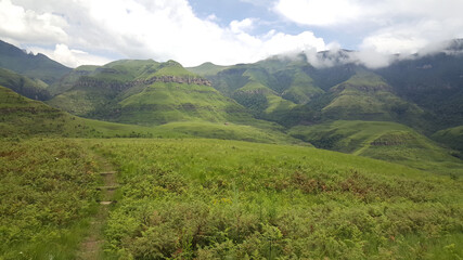 Fototapeta na wymiar Hiking path at Natal Drakensberg National Park