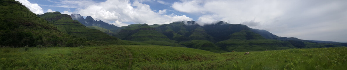 Fototapeta na wymiar Panorama from Hiking path at Natal Drakensberg National Park