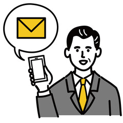 男性　ミドルエイジ 　ベクター　ポップ　携帯電話　メール
