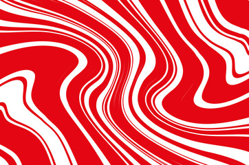 Optical art background. Red and white pattern with wavy, curves lines. Digital image with a psychedelic stripes. Vector illustration .