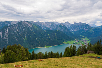 Achensee, Austria in it's beauty surrounded with mountains and cloud