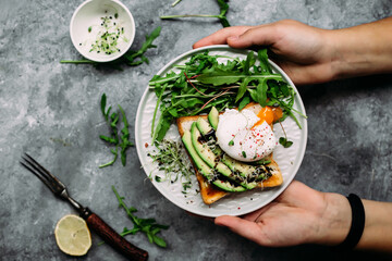 Poached egg with  salad