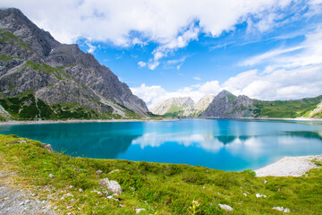 lake (lunersee) in the mountains (alps)