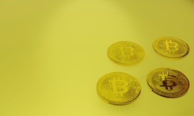 Bitcoin gold coin on gold background. Cryptocurrency concept. 3D rendering image