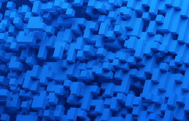 Abstract 3d render, blue geometric background design with cubes, blockchain concept