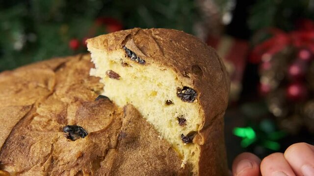 Panettone Traditional pastries for Christmas with dried fruits and almonds.