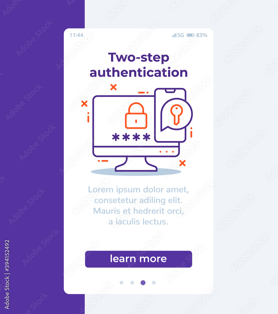 Poster authentication in two steps mobile banner with line icon
