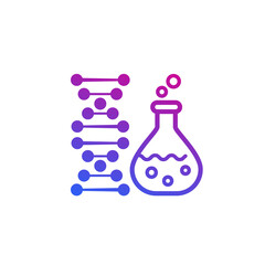 biotechnology and genetic testing vector icon with lab glass and dna