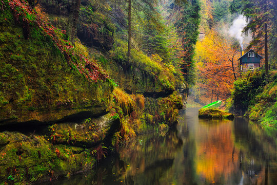 Little house at the Kamnitz Gorge in Saxon switzerland national park