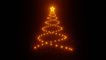 christmas tree made of glowing particles on black background isolate