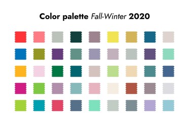 Trendy colors. Fall-winter fashion palette forecast, colorful and neutral schemes. Analytics of style trends for cold season of 2020. Modern predictions and recommendations. Vector swatch isolated set