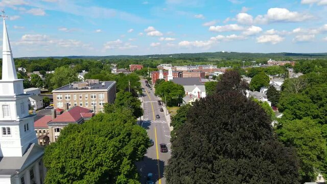 Westborough Historic Town Center Aerial View At Main Street And South Street In Worcester County, Massachusetts MA, USA. 