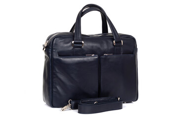 black bag for men made of genuine leather close up