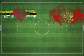 Dominica vs Montenegro Soccer Match, national colors, national flags, soccer field, football game,...