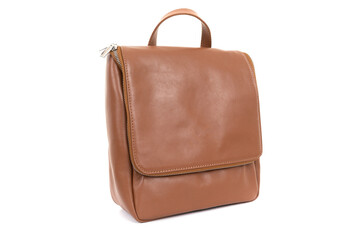 women's leather accessory, stylish bag on a white background