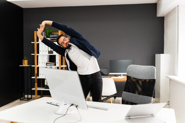 Exercise Stretch Standing Near Office Desk