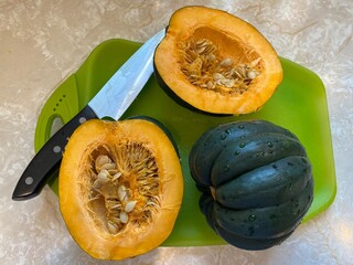 Acorn Squash Halves on a Cutting Board