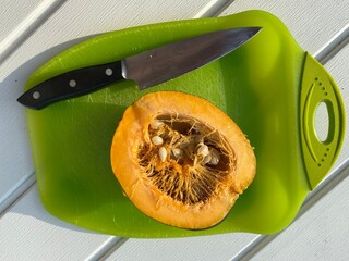 Half an Acorn Squash on a Cutting Board