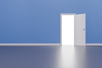 Isolated Empty Room with Open Door. 3D Illustration