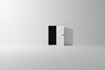 Isolated Empty Room with Open Door. 3D Illustration