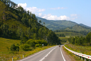 Road to the mountains in Altai, Russia. Consept of traveling, way, road trip