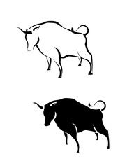 stylized image of a bull- drawing and silhouette