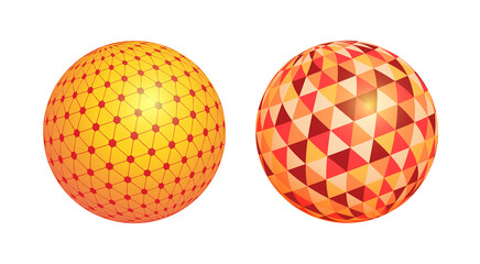 Decorative balls, shapes for games, holidays, vector logo, posters and prints. Fake 3d effect, yellow, orange, red. Nice for New year and Christmas cards